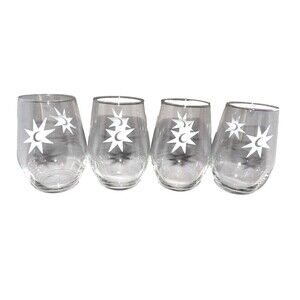 4 Stemless Wine Glasses Crescent Moon & Starburst Drinkware Barware Double Sided